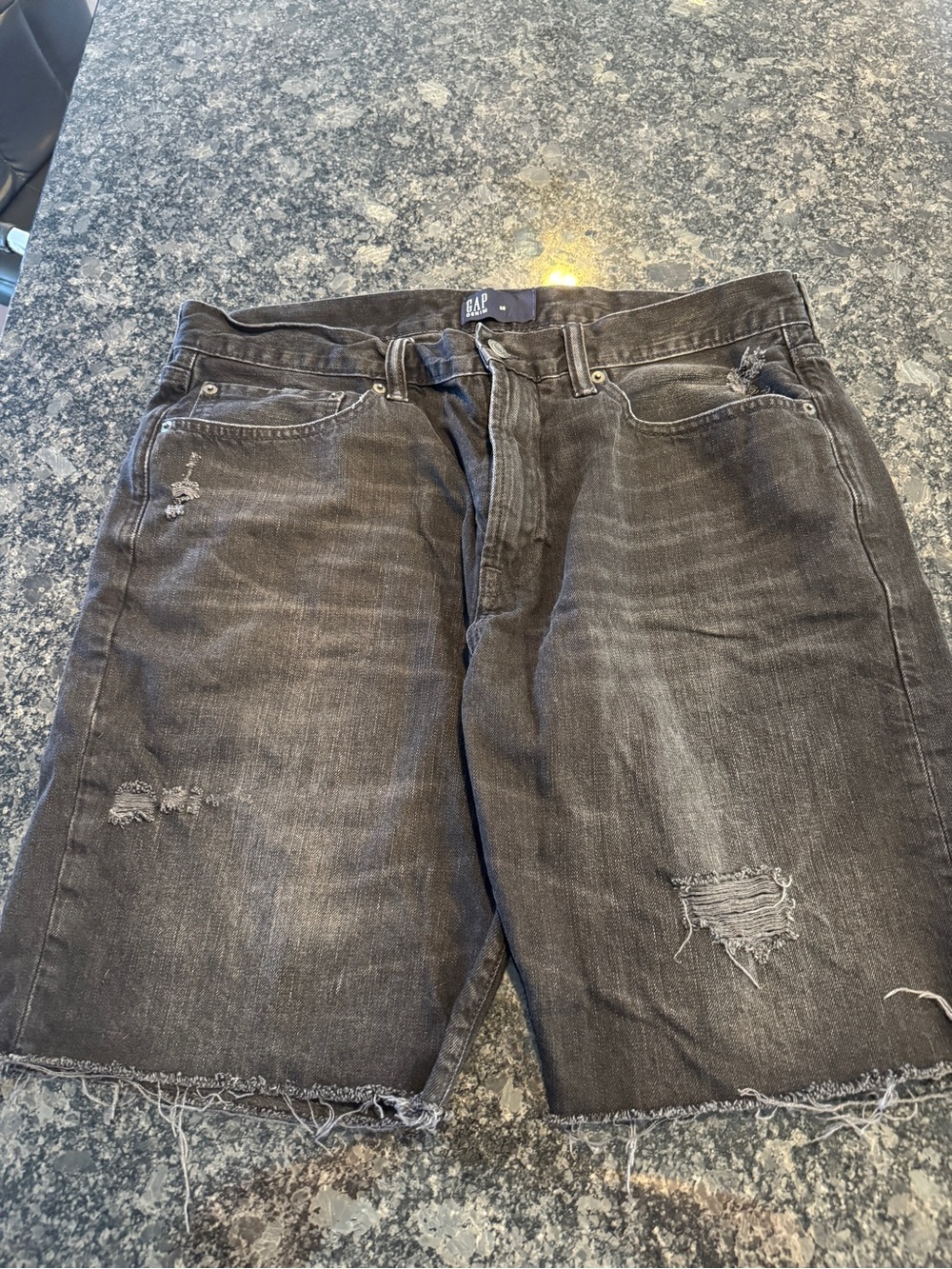 GAP Men's Black Washed Distressed Denim Shorts